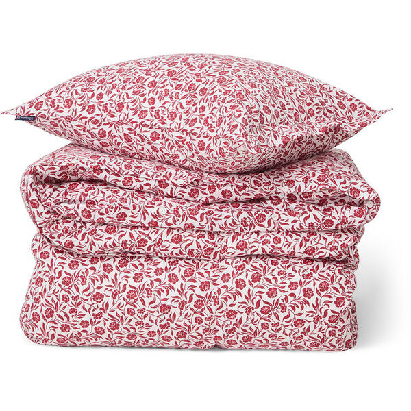 Flower Printed Cotton Sateen Sengesæt Hvidt / Rødt 220x220 cm