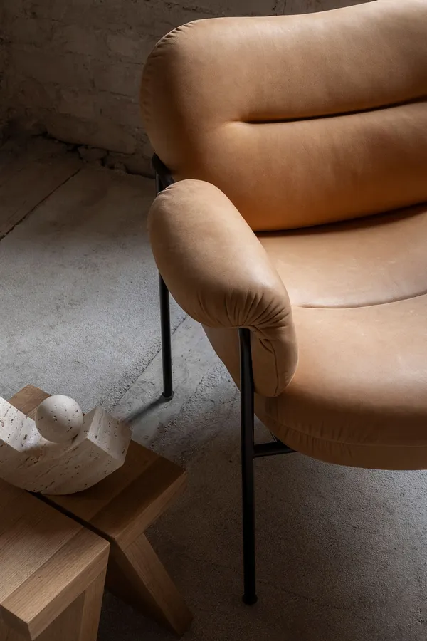 Bollo Lounge-Tuoli Mustat Jalat / Nahka Vintage Cognac