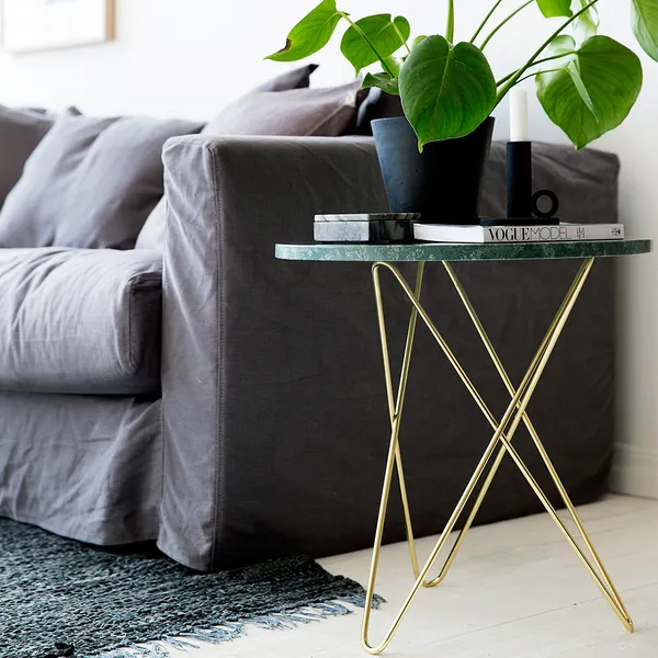 Tall Mini O Table Sidobord Ø50 cm Mässing/Vit marmor