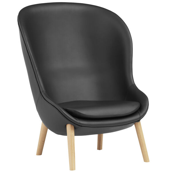 Hyg Lenestol Høy Svart Skinn / Eik