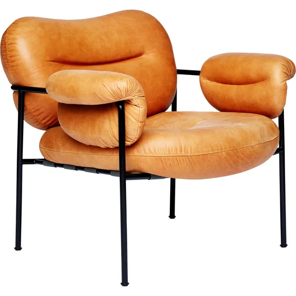Bollo Lounge-Tuoli Mustat Jalat / Nahka Vintage Cognac