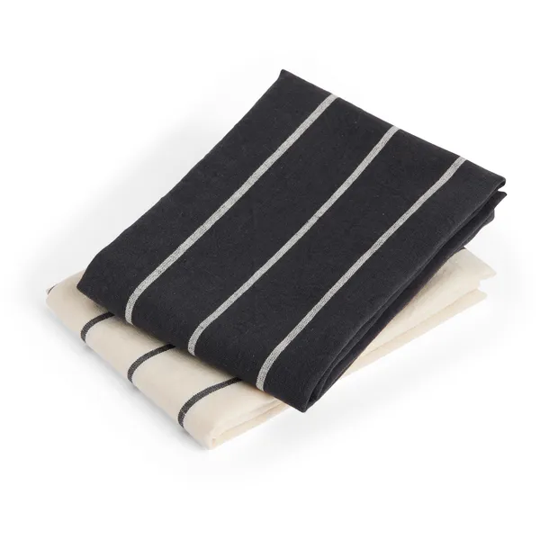 Outdoor Market Tea Towel Set of 2 Black With Beige Stripe