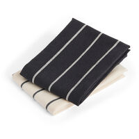 Outdoor Market Tea Towel Set of 2 Black With Beige Stripe