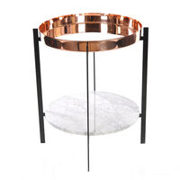 Deck Sidebord Sort Stativ Kobber/Hvit Marmor