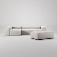 Grand 4-Sitssoffa Divan Vänster öppet avslut Med Fotpall Minetyg Moon White