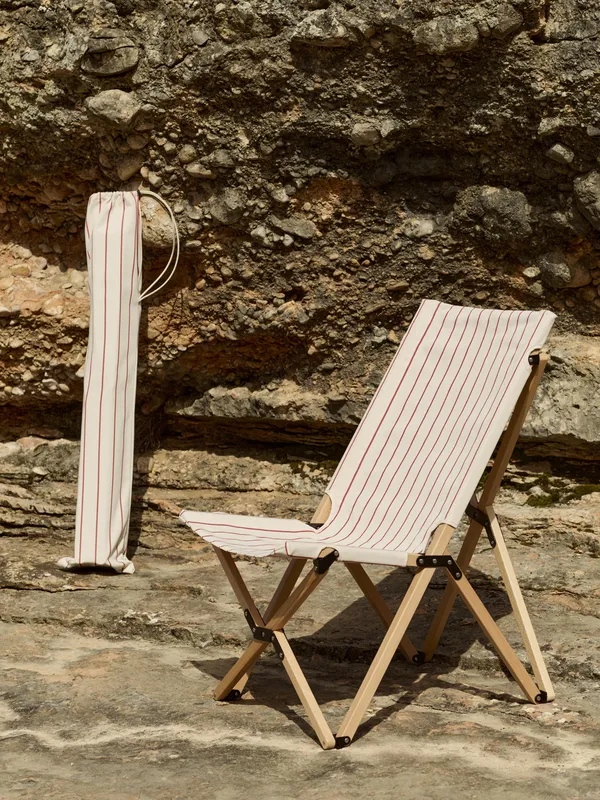 Outdoor Market Folding Chair Beige With Red Stripe
