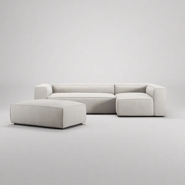 Grand 4-Seter Sofa Divan Høyre åpent endestykke med Fotskammel Moon White