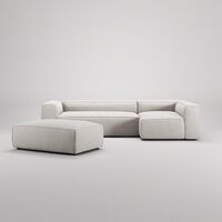 Grand 4-Seter Sofa Divan Høyre åpent endestykke med Fotskammel Moon White