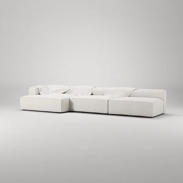 Grand 5-Sitssoffa schäslong Vänster Bouclétyg Steam White