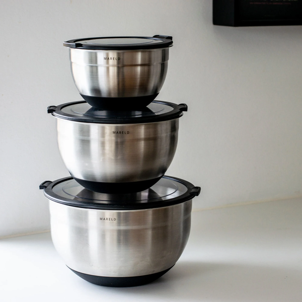 Blandeskål med Låg 3-pak Rustfrit Stål