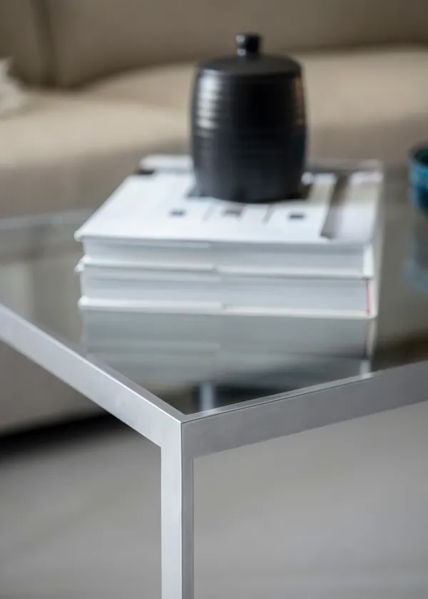 Square Soffbord 102x102 cm Silver Grey/Glas