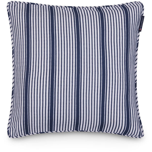 Classic Striped Organic Cotton Twill Tyynynpäällinen 50x50 cm Valkoinen / Laivastonsininen