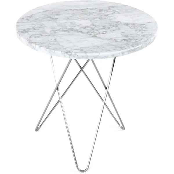 Tall Mini O Table Sidobord Ø50 cm Stål/Vit marmor