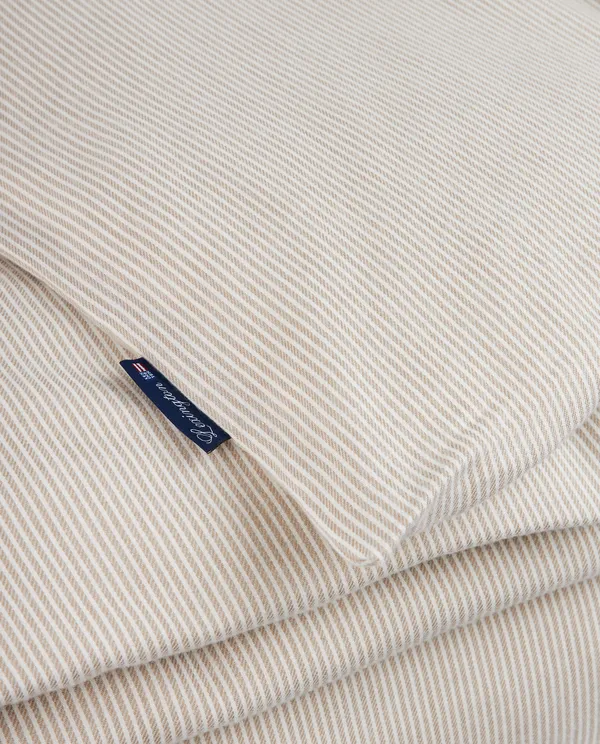Striped Lyocell/Flannel Sengesett 220x220 + 50x60x2 Beige