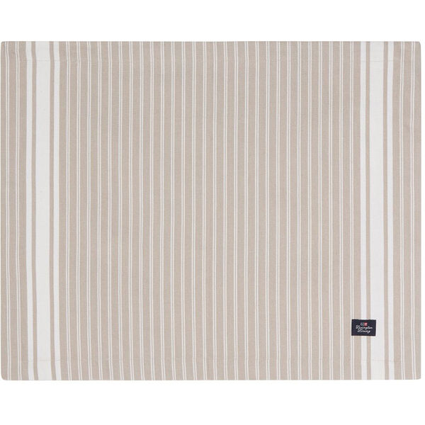 Icons Striped Organic Cotton Oxford Dækkeserviet Beige / Hvid