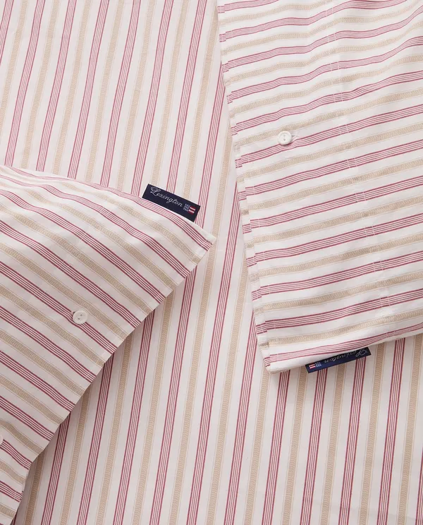 Dobby Striped Cotton Poplin Sengesett Hvit / Beige / Rød 220x220 cm