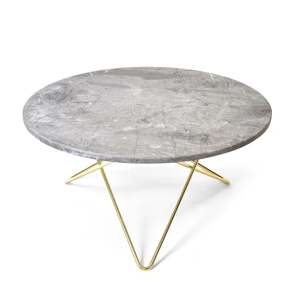 O Table Soffbord Ø80 cm Mässing/Grå marmor
