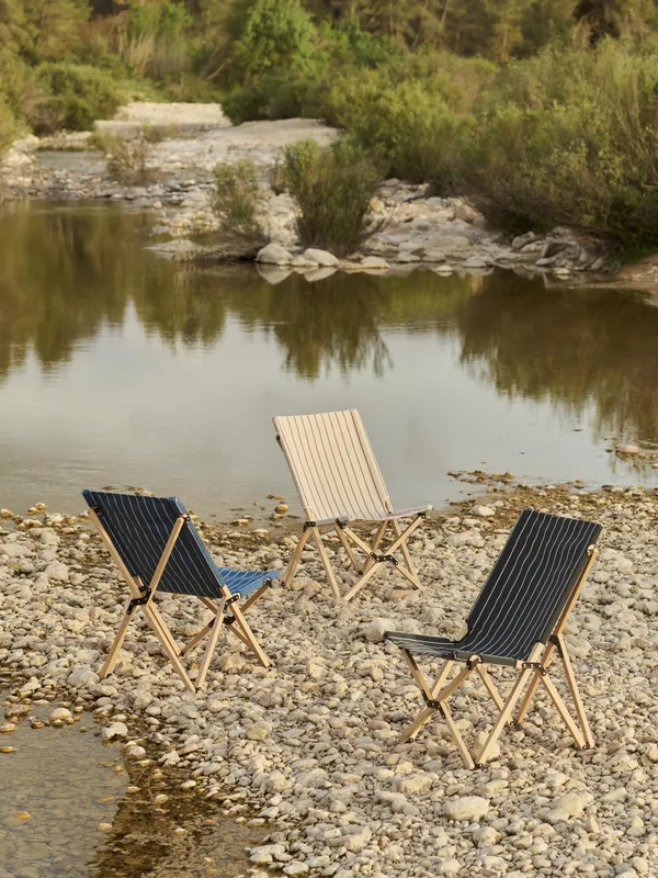 Outdoor Market Folding Chair Blue With Beige Stripe