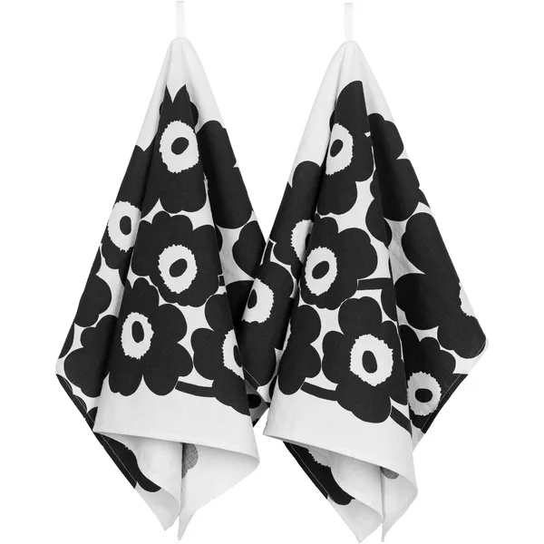 Unikko Viskestykke 47x70 cm 2-pak Sort / Hvidt