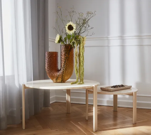 Tribus Sofabord Fremstillet af stål 80 cm Sand/Travertin