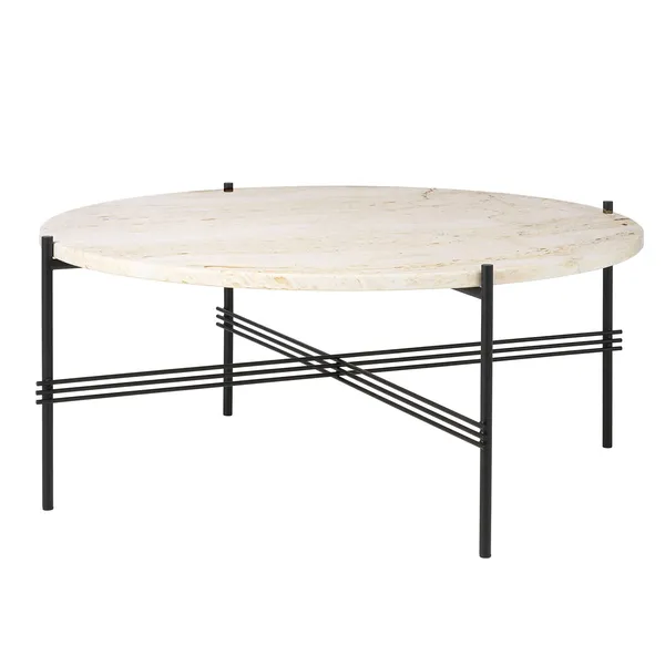 TS Sofabord 80 cm Sort / Neutral hvid Travertin