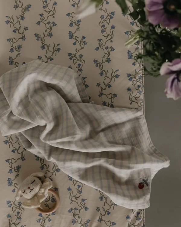 Gingham Sky Blue Muslin Tæppe 2-pak 60x60 cm