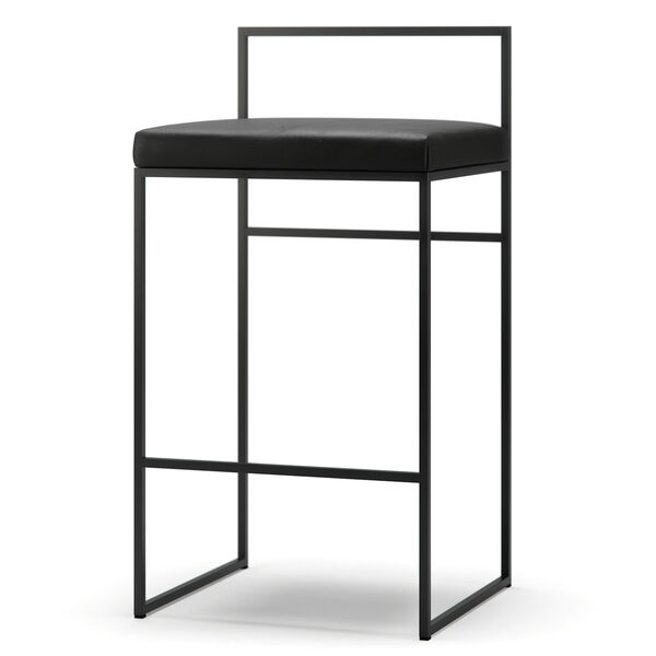 Baarijakkara Selkänojalla 80 cm Musta / Musta Nahka