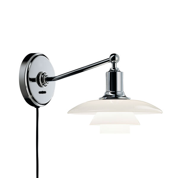 PH 2/1 Vägglampa Förkromad/Vitt Opalglas