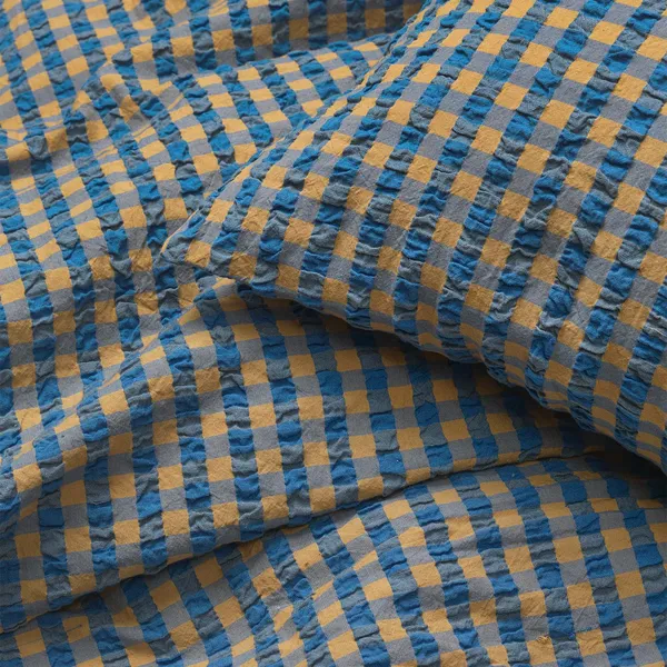 Bæk & Bølge Sengesæt 140x200 + 60x63 cm Blåt/Okkergult