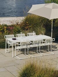 Palissade Cantilever Dining Armchair Cream white powder coated steel