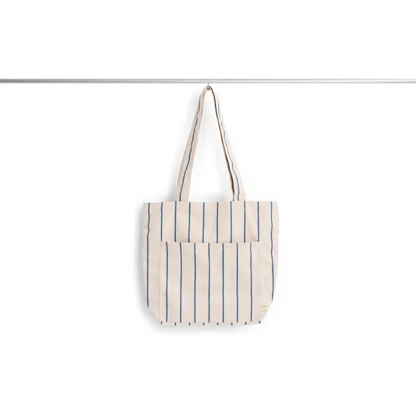 Outdoor Market Tote Bag Medium Beige With Blue Stripe