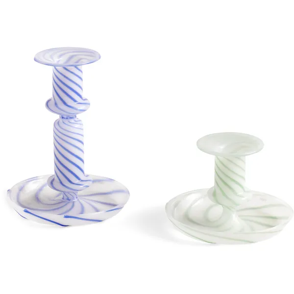 Flare Stripe Milk Lysestage 14 cm Blå