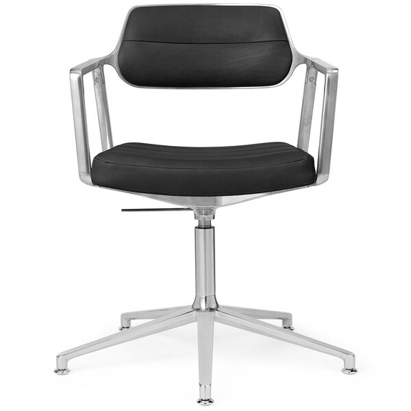 453+ Swivel Chair Polished Aluminium / Black Leather