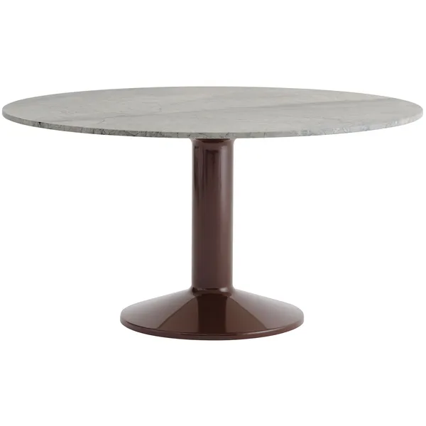 Midst Spisebord Ø140 cm Grå Marmor / Mørkerødt