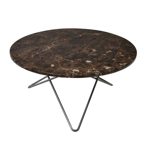 O Table Sofabord Ø80 cm Sort Stativ/Brun Marmor