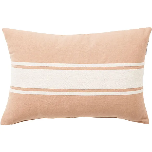 Embroidery Center Striped Linen/Cotton Pude 40x60 cm Beige/Offwhite