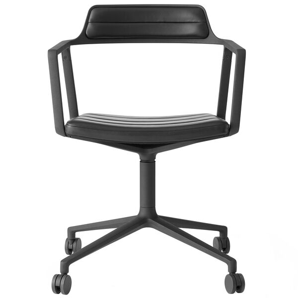 452 Swivel Chair With Wheels Powder-lacquered Aluminium / Black Leather