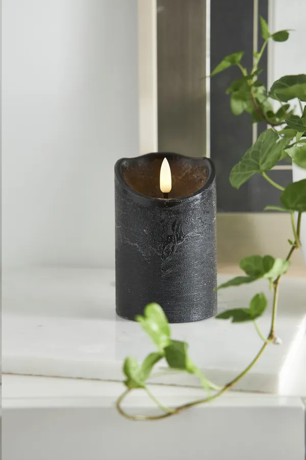 Flamme Rustic LED Kubbelys Svart 12 cm