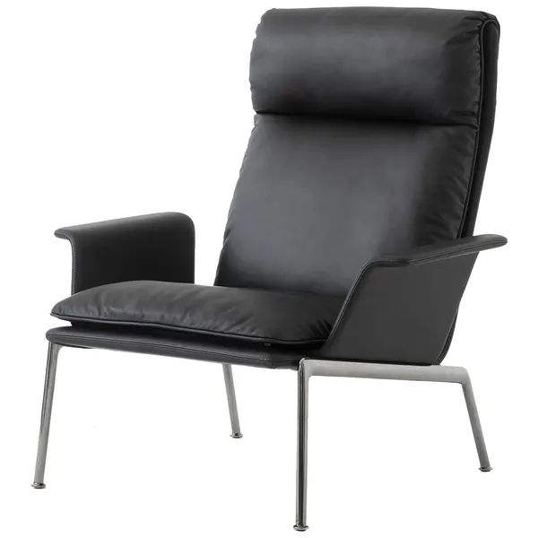 Muno LN17 Loungestol Høj Ryg Med Armlæn Dark Chrome / Sort Læder