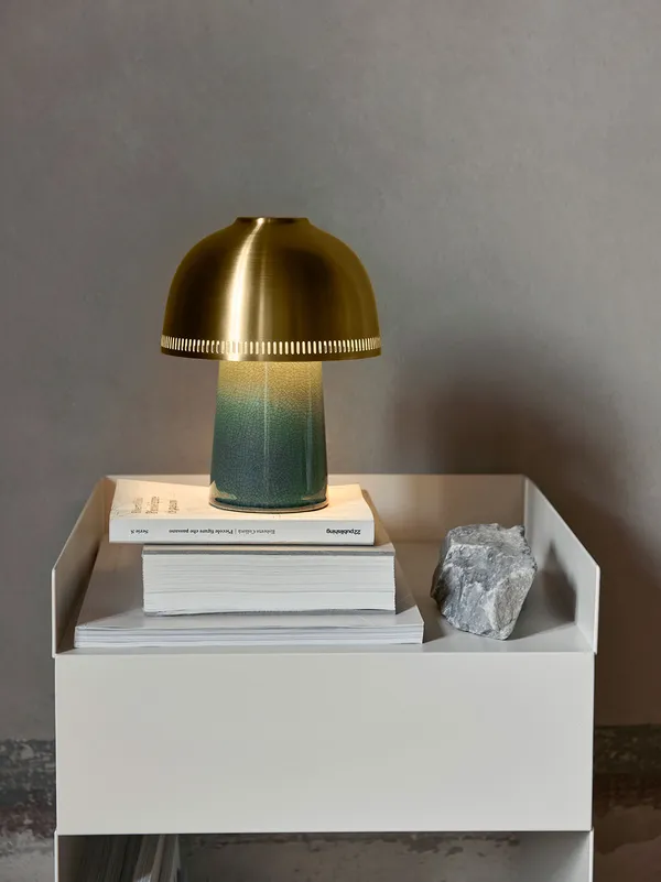 Raku Bordlampe Blue Green / Messing