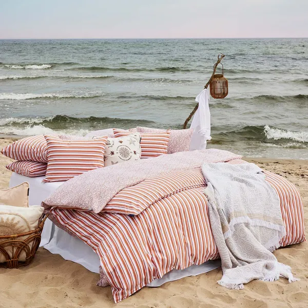 Striped Cotton Poplin Sengesett 220x220 + 50x60x2 cm Terra