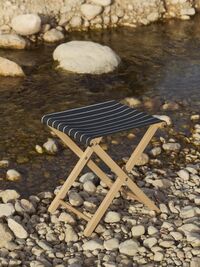 Outdoor Market Folding Stool Black With Beige Stripe
