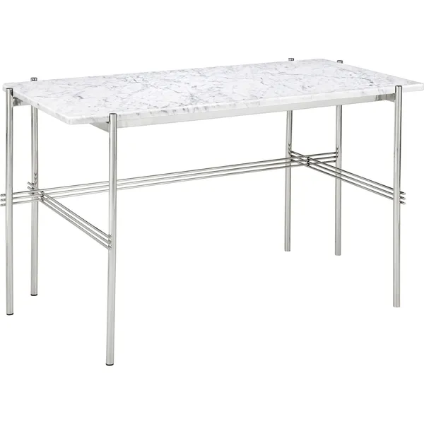 TS Skrivebord 60x120 cm Poleret Stål / Hvidt Carrara marmor