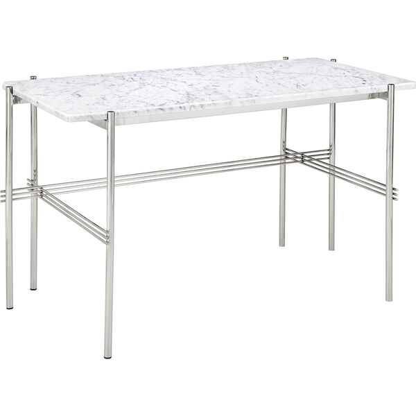 TS Skrivbord 60x120 cm Polerat Stål / Vit Carraramarmor
