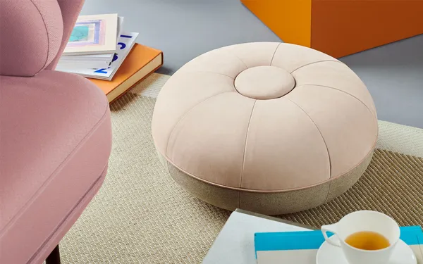Pouf Puf Small Overdel Læder / Lysegrå