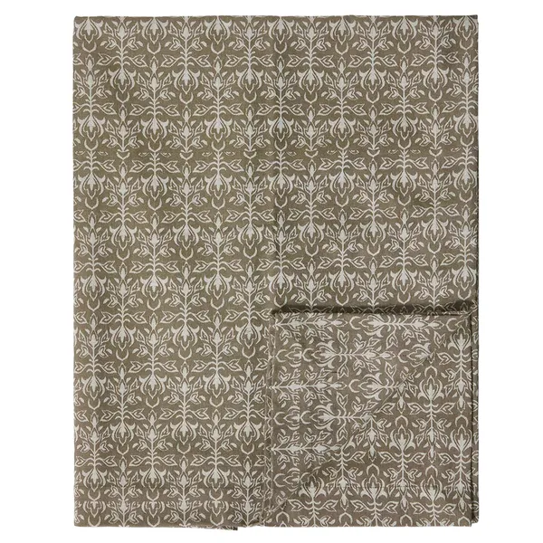 Ornament Jacquard Duk 150x350 cm Beige / Mørk olivengrønn