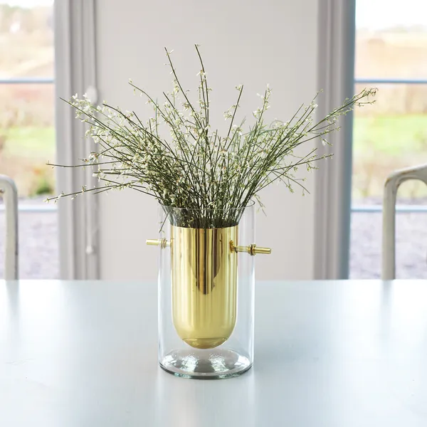 Alba Vase Mundblæst Glas / Messing Cylinder