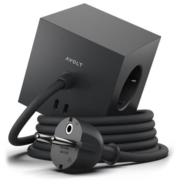 Square 1 Forlængerledning med USB-C / Magnet 18 m Stockholm Black
