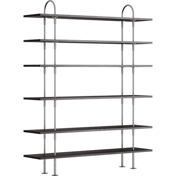 Keen Hyldesystem Med 6 Hylder 160 cm Satinpoleret Rustfrit stål / Sortbrun bejdset Ask