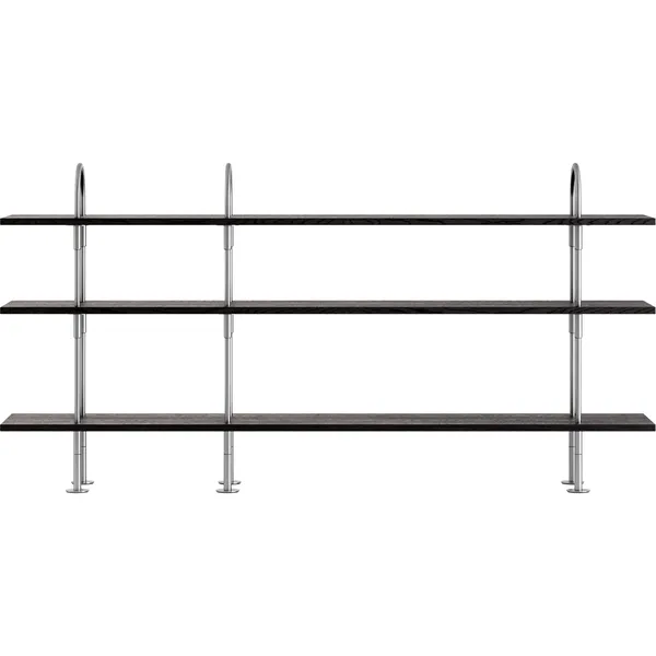 Keen Hyldesystem Med 3 Hylder 208 cm Satinpoleret Rustfrit stål / Sortbrun bejdset Ask